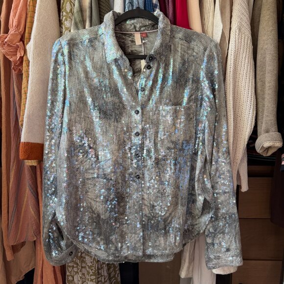Anthropologie Pilcro Shrunken Sequin Buttondown Blouse NWT! - Picture 1 of 14